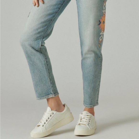 LUCKY BRAND Drew Mom Jean Embroidered Boho Aztec Size 24 A 00 - Picture 5 of 16